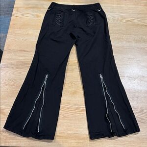 TRIPP nyc y2k edgy gothic grunge black pants with lace trim and metal hardware 7